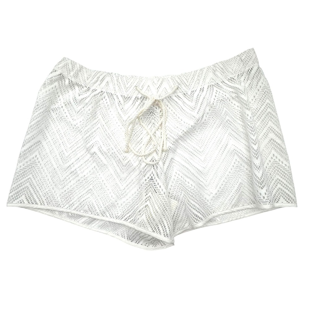 MILLY CABANA NWT $150‎ Women's Medium White Crochet Shorts Sheer Swim Cover Up